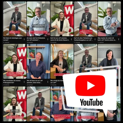 You Tube Icon und Screenshots von Personen von den Q&A-Videos
