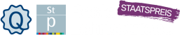 Logoleiste mit der Q-Lehre-Blume, dem Kürzel STP für Staatspreis und dem Schriftzug Staatspreis Beste Lehrbetriebe